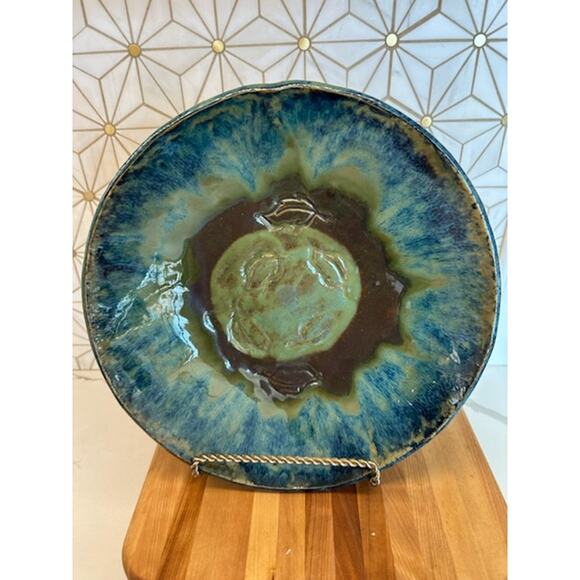 Handcrafted Glazed Ceramic Bowl | Leaf Motif | Reptile Textured Underside | 11" - Picture 1 of 5